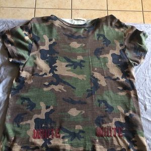 Large off white tee with retro tags